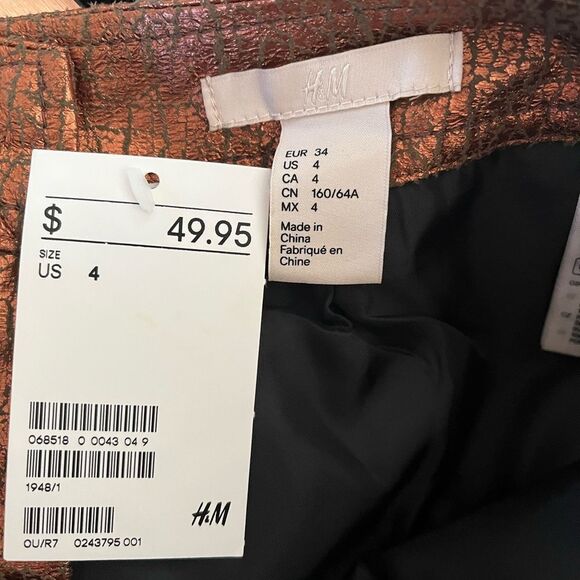 H&M Bronze Crackle Faux Wrap Mini Skirt sz 4 NWT - Picture 3 of 5